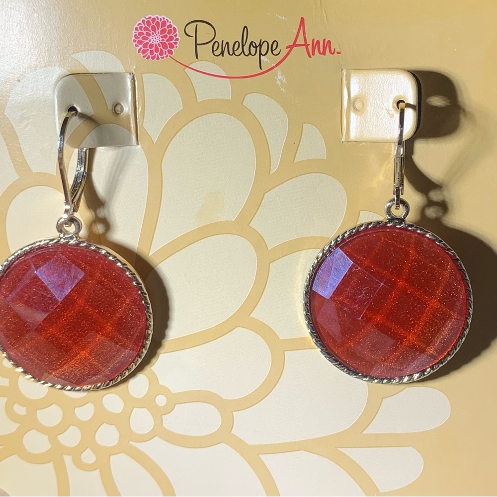 RED ACRYLIC PENELOPE ANN EARRINGS NEW